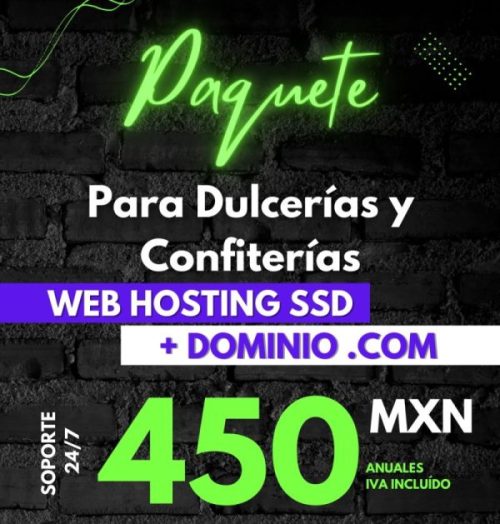 Paquete de Web Hosting, Dominio y Página Web para Confiterías por solo: $450 pesos mexicanos anuales