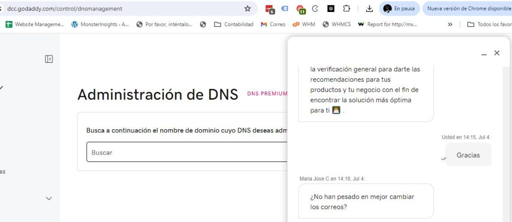 Imagen que evidencia a GoDaddy al recomendar cambiar de servicio de correo